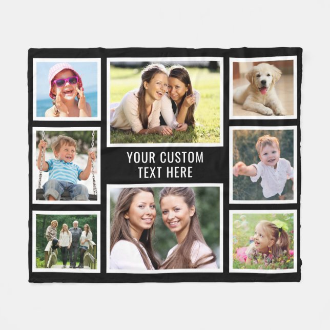 Custom 8 Photo Collage Black Fleece Blanket (Front (Horizontal))