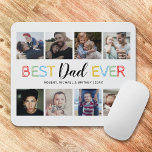 Custom 8 Photo Collage Dad Office Mouse Pad<br><div class="desc">Cute daddy picture plaque featuring a plain white background that can be changed to any color,  8 family photo collage,  a colorful "best dad ever" typographic design,  and the kids names.</div>