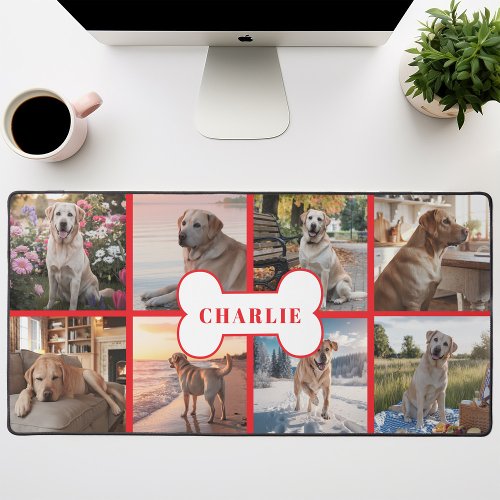 Shop 11 Custom 8 Photo Collage Dog Bone Pet Red Desk Mat
