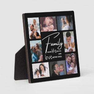 Custom 8 Photo Collage Family Love Quote Black Plaque