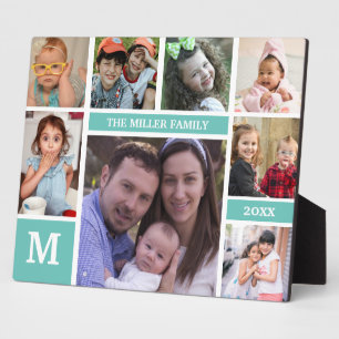 Custom 8 Photo Collage Family Name Monogram Plaque