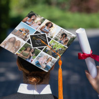 Custom 8 Photo Collage Grid Gold Graduate Graduation Cap Topper