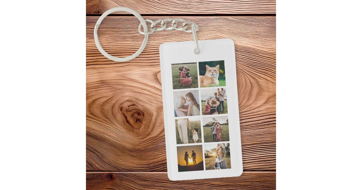 Custom 8 Photo Collage Keychain | Zazzle
