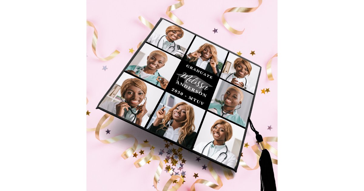 Custom 8 Photo Collage Personalized Graduate Graduation Cap Topper | Zazzle