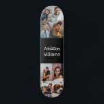 Custom 8 Photo collage Personalized Name Black Skateboard<br><div class="desc">Customize your skateboard with your photos and name
Personalize it with 8 of your photos and your name by clicking personalize it option.
Modern trendy and cool design for all the skaters!</div>