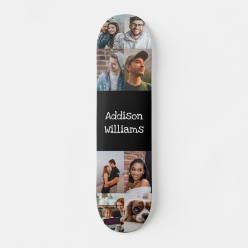 Custom 8 Photo collage Personalized Name Black Skateboard