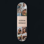Custom 8 Photo collage Personalized Name Blush Skateboard<br><div class="desc">Customize your skateboard with your photos and name
Personalize it with 8 of your photos and your name by clicking personalize it option.
Modern trendy and cool design for all the skaters!</div>