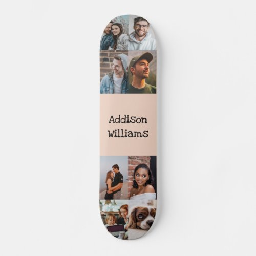 Custom 8 Photo collage Personalized Name Blush Skateboard