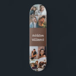 Custom 8 Photo collage Personalized Name Brown Skateboard<br><div class="desc">Customize your skateboard with your photos and name
Personalize it with 8 of your photos and your name by clicking personalize it option.
Modern trendy and cool design for all the skaters!</div>