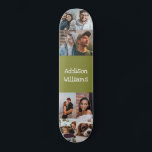 Custom 8 Photo collage Personalized Name green Skateboard<br><div class="desc">Customize your skateboard with your photos and name
Personalize it with 8 of your photos and your name by clicking personalize it option.
Modern trendy and cool design for all the skaters!</div>