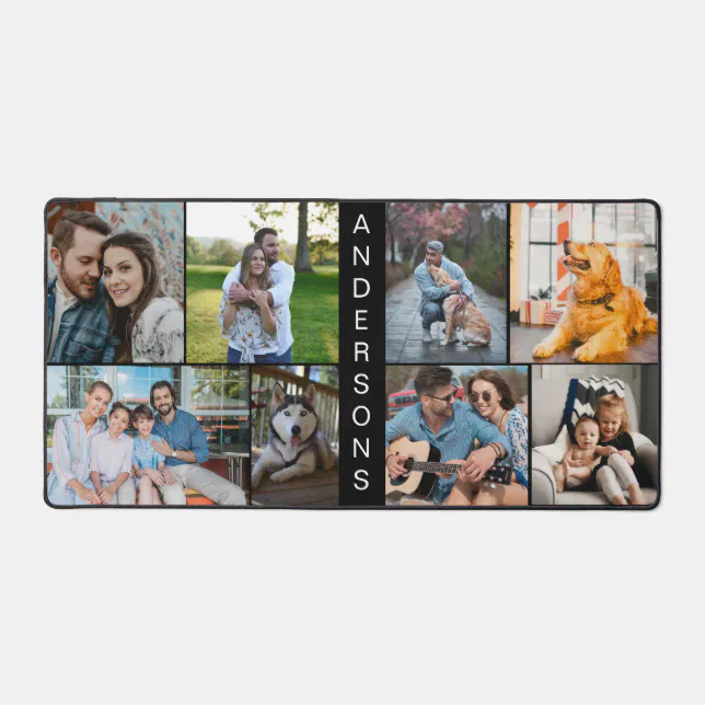 Custom 8 Photo Collage Simple Black Desk Mat | Zazzle
