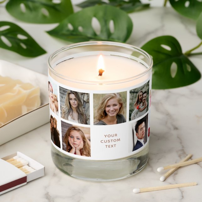 Custom 8 Photo Collage Template Minimalist Scented Candle (Lit)