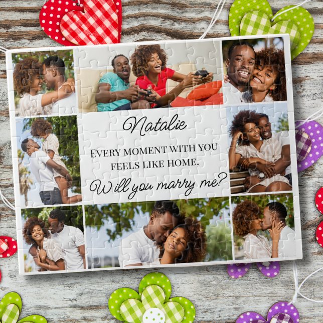 Custom 8 Photo Collage Will You Marry Me Proposal Jigsaw Puzzle (Creator Uploaded)