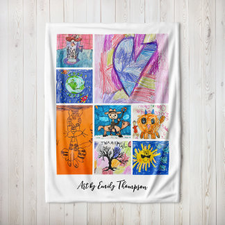 Custom 8 Photo Kids' Art Keepsake Fleece Blanket
