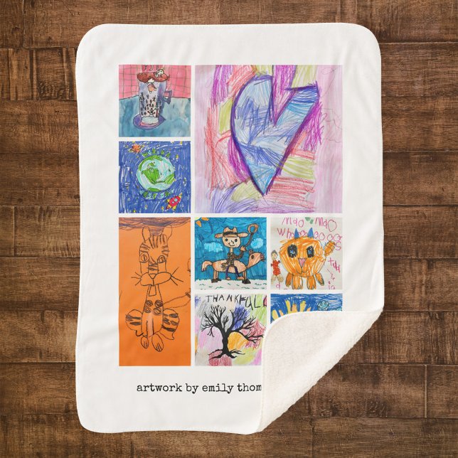 Custom 8 Photo Kids' Art Keepsake Sherpa Blanket (Creator Uploaded)