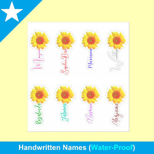 Custom 8 Yellow Sunflower Tags, Hand Written Name Sticker