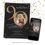 Custom 90th Birthday Black Gold Calligraphy Photo Invitation<br><div class="desc">Custom 90th Birthday Black Gold Calligraphy Photo Invitation. And elegantly designed special birthday celebration invitation,  featuring a custom photo of birthday person and script calligraphy with vintage flourish elements. Simple enough to fit a variety of themes and colors!
Need help? Simply contact me!</div>