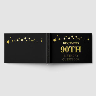 Custom 90th birthday elegant black gold foil guest book