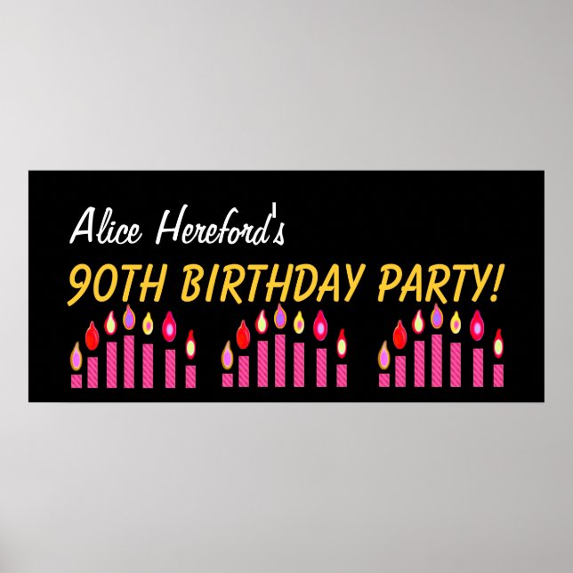 Custom 90th Birthday or Any Year Pink Candles V2 Poster (Front)