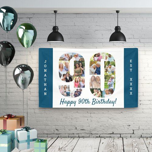 Custom 90th Birthday Party Photo Collage Banner