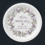 Custom 90th Birthday Purple Lilac Spring Flower Paper Plates<br><div class="desc">Add a special touch to your party decor with these personalized paper plates. They will make the birthday celebrant feel very special and look great in pictures. It takes only minutes to add the birthday celebrant's name. The soft watercolor lilac wreath is perfect for a spring birthday or a woman...</div>