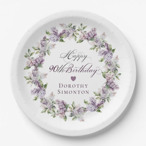 Custom 90th Birthday Purple Lilac Spring Flower Paper Plates