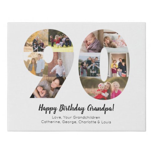 Custom 90th Number Photo Collage Custom Greeting Faux Canvas Print