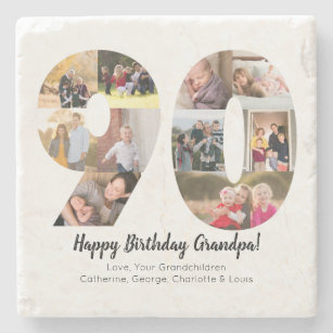 Custom 90th Number Photo Collage Custom Greeting Stone Coaster