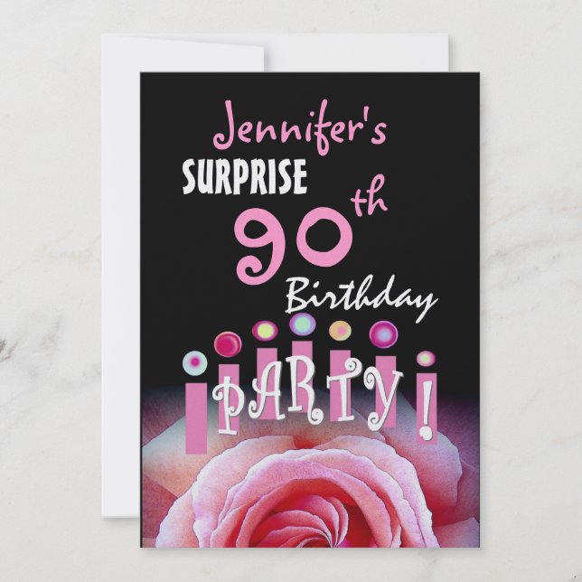 Custom 90th SURPRISE Birthday Party Metallic Invitation (Front)