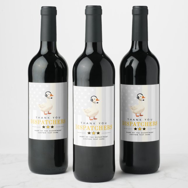 Custom 911 Dispatcher Goose With Headset Thank You Wine Label (Bottles)