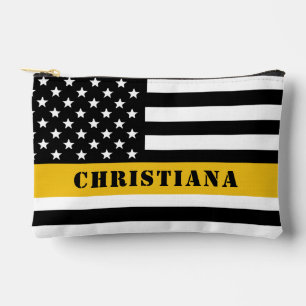 Custom 911 Dispatcher USA Flag Thin Gold Line Accessory Pouch