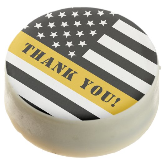 Custom 911 Dispatcher USA Flag Thin Gold Line Chocolate Covered Oreo (Angled)
