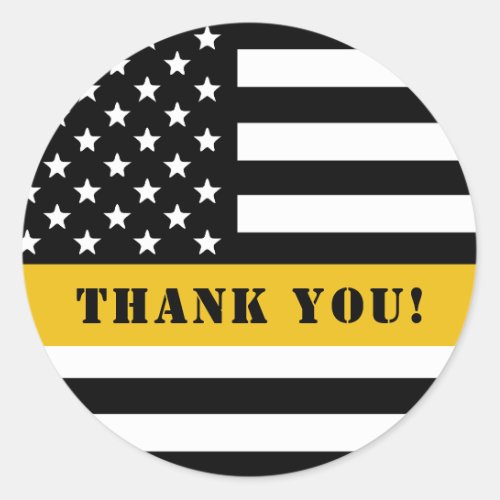 Custom 911 Dispatcher USA Flag Thin Gold Line Classic Round Sticker