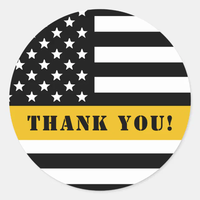 Dispatch Flag Rounded Custom 911 Dispatcher USA Flag Thin Gold Line Classic Round Sticker ...