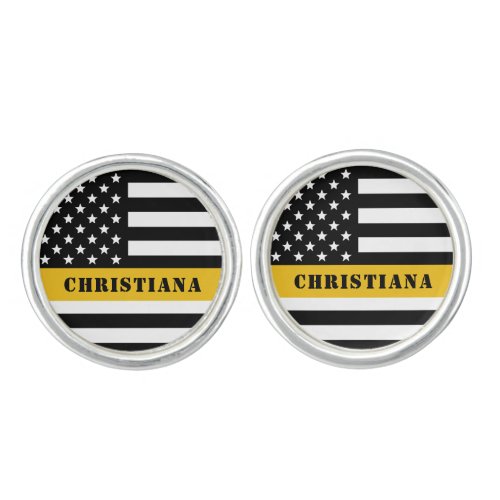 Custom 911 Dispatcher USA Flag Thin Gold Line Cufflinks