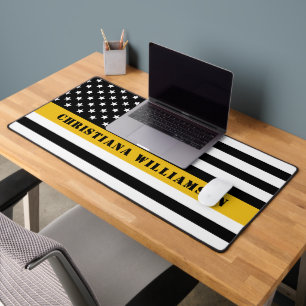 Custom 911 Dispatcher USA Flag Thin Gold Line Desk Mat