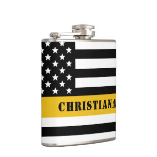 Custom 911 Dispatcher USA Flag Thin Gold Line Flask