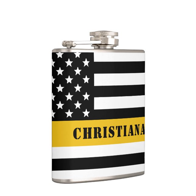 Custom 911 Dispatcher USA Flag Thin Gold Line Flask (Right)