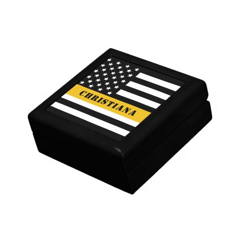 Custom 911 Dispatcher USA Flag Thin Gold Line Gift Box