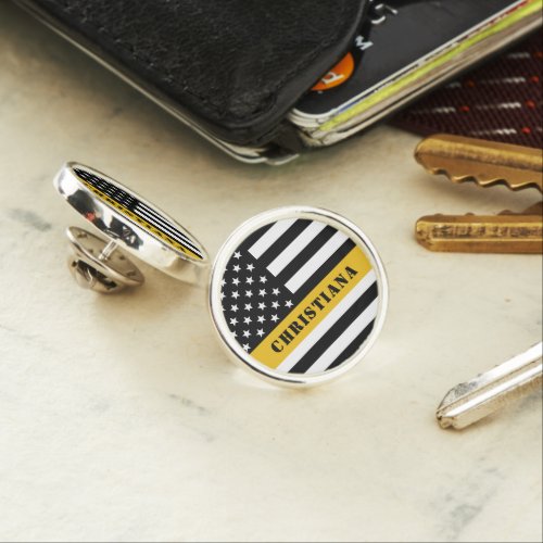 Custom 911 Dispatcher USA Flag Thin Gold Line Lapel Pin