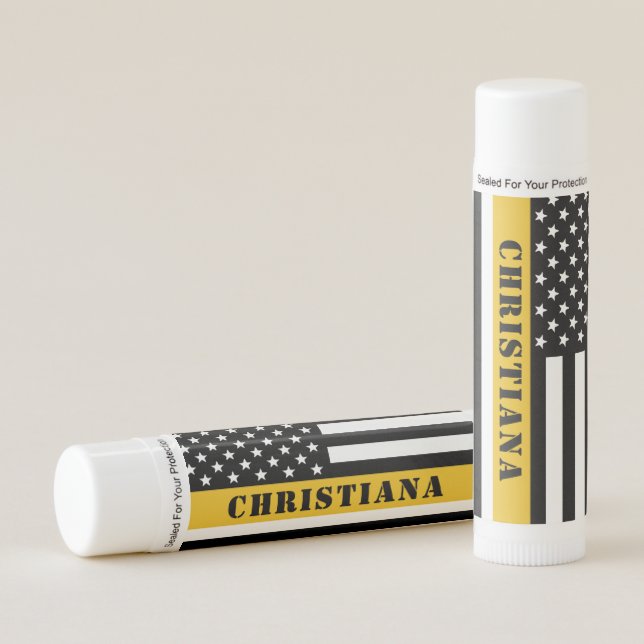 Custom 911 Dispatcher USA Flag Thin Gold Line Lip Balm (Front)