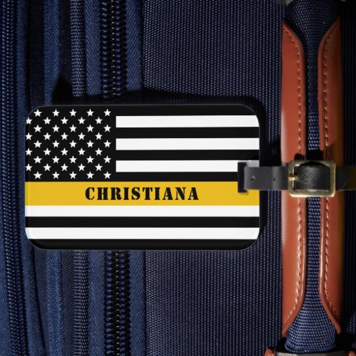 Custom 911 Dispatcher USA Flag Thin Gold Line Luggage Tag