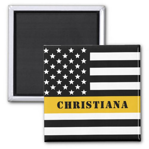 Custom 911 Dispatcher USA Flag Thin Gold Line Magnet