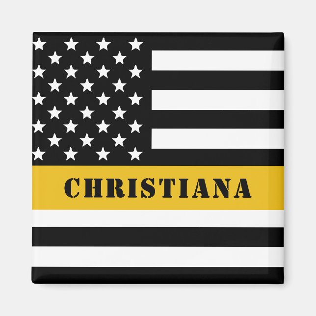 Custom 911 Dispatcher USA Flag Thin Gold Line Magnet (Front)