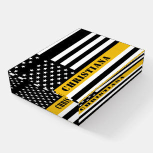 Custom 911 Dispatcher USA Flag Thin Gold Line Paperweight