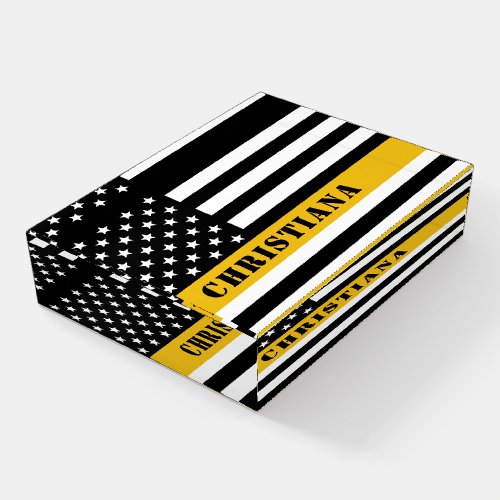 Custom 911 Dispatcher USA Flag Thin Gold Line Paperweight