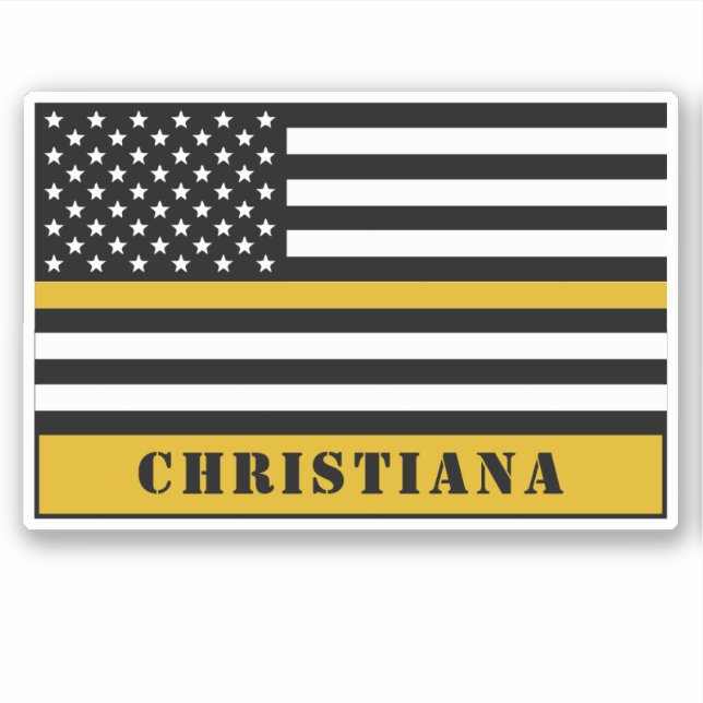 Custom 911 Dispatcher USA Flag Thin Gold Line Sticker (Front)