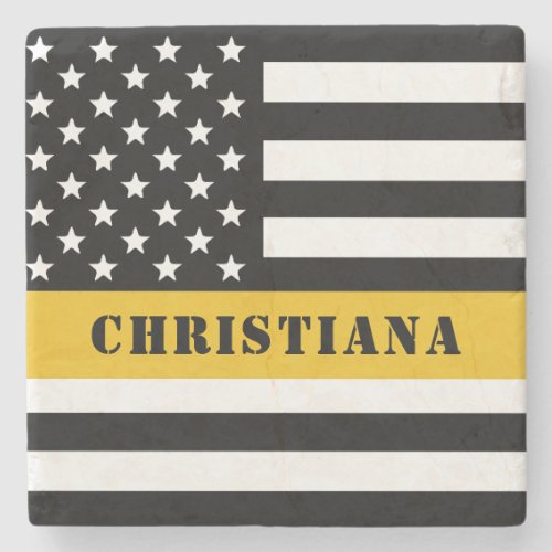 Custom 911 Dispatcher USA Flag Thin Gold Line Stone Coaster