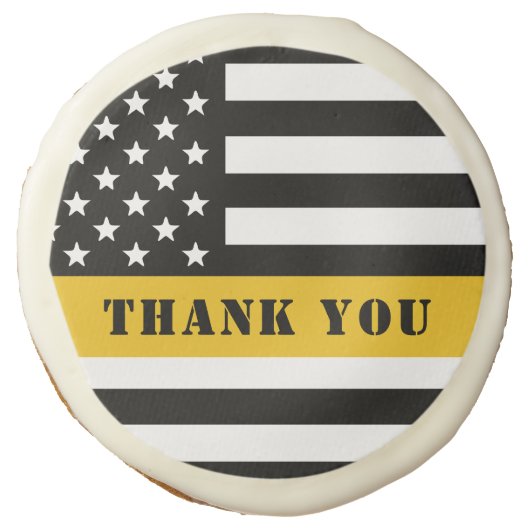 Custom 911 Dispatcher USA Flag Thin Gold Line Sugar Cookie (Front)