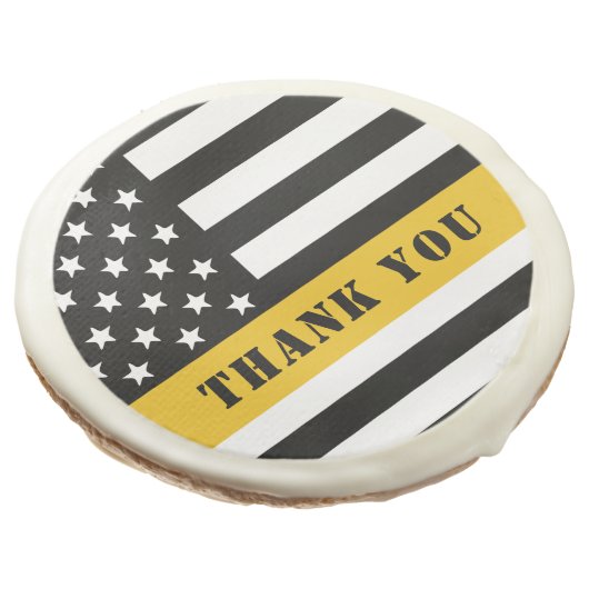 Custom 911 Dispatcher USA Flag Thin Gold Line Sugar Cookie (Angled)